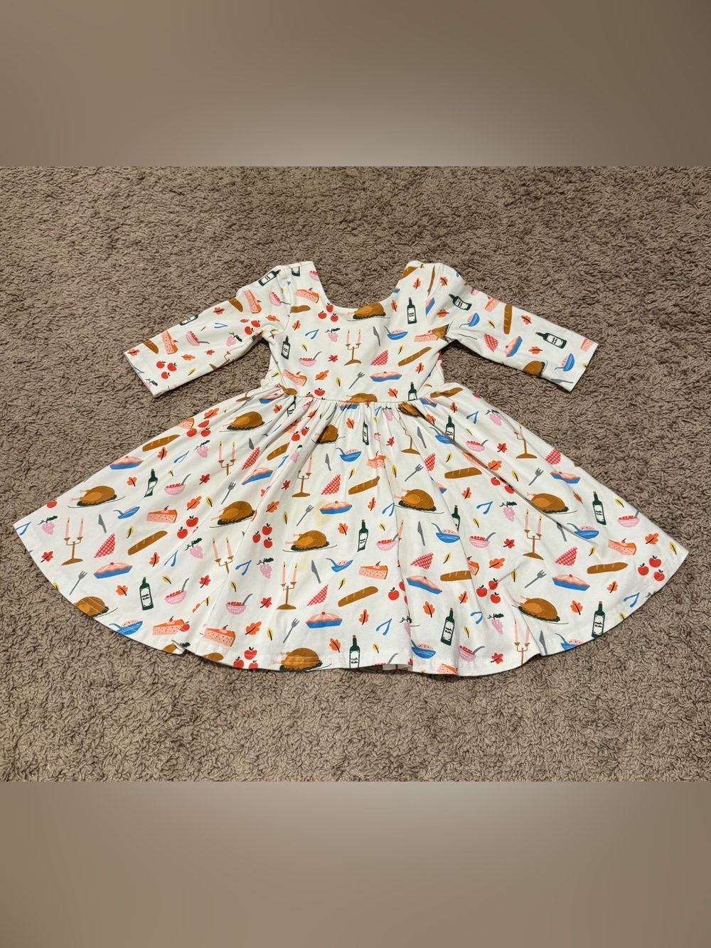 Ollie Jay Girls Thanksgiving Print Dress Long Sleeve 3T